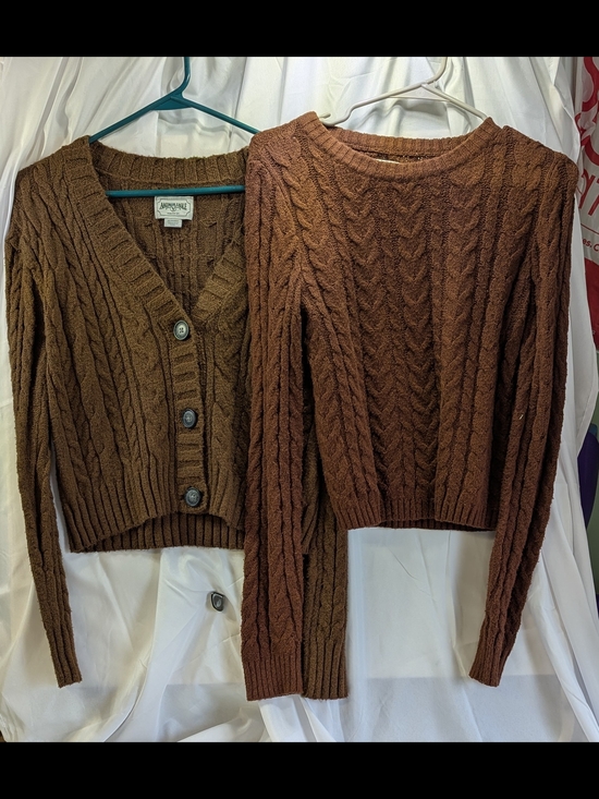 American Eagle Outfitters Sweaters - American Eagle Cozy Brown Cable-Knit Sweater & Cardigan Lot Size Small